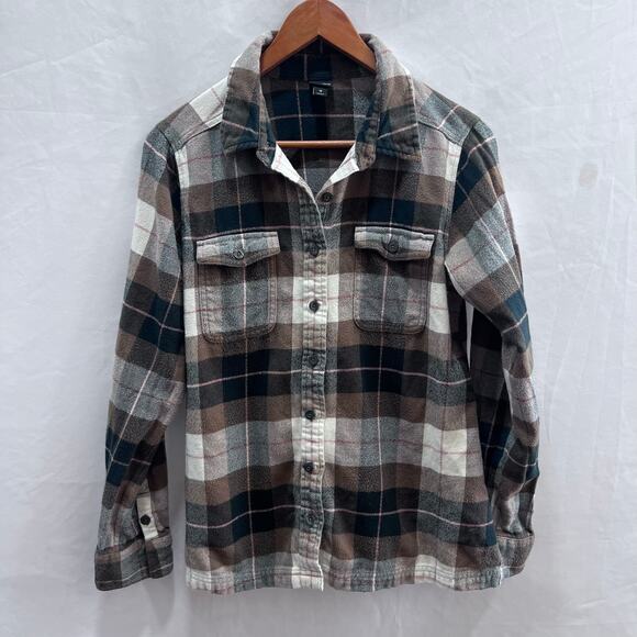 Patagonia Organic Cotton Plaid Brown Button-Up Long Sleeve Shirt Size 10 - Picture 1 of 8